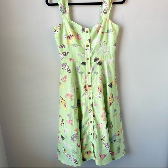 Hutch Mint Green Butterfly Print Flowy Midi Dress Fairycore Cottagecore Spring - Picture 5 of 16